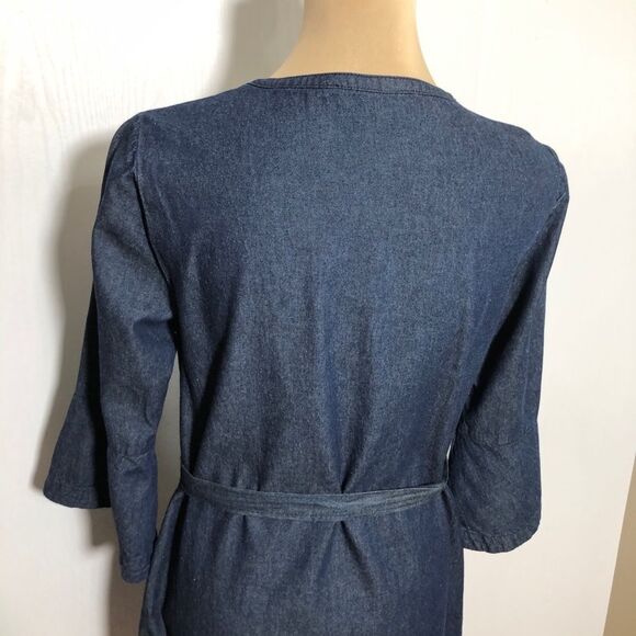 Draper James Dress Womens 6 Blue Chambray Ruffle Shift Flutter Sleeves Preppy - Picture 10 of 16
